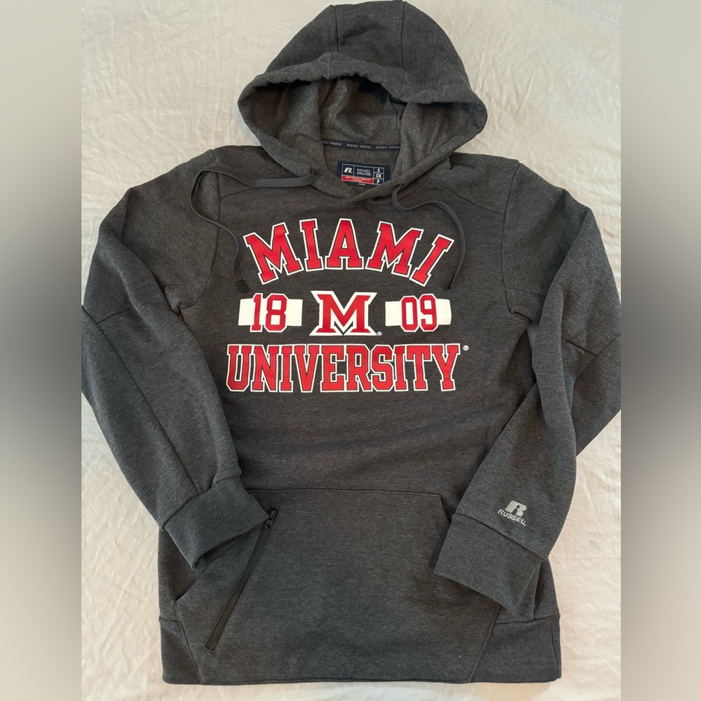#266 MIAMI UNIVERSITY OF OXFORD OHIO GRAY RUSSELL ATHLETICS HOODIE LIKE NEW!!!
